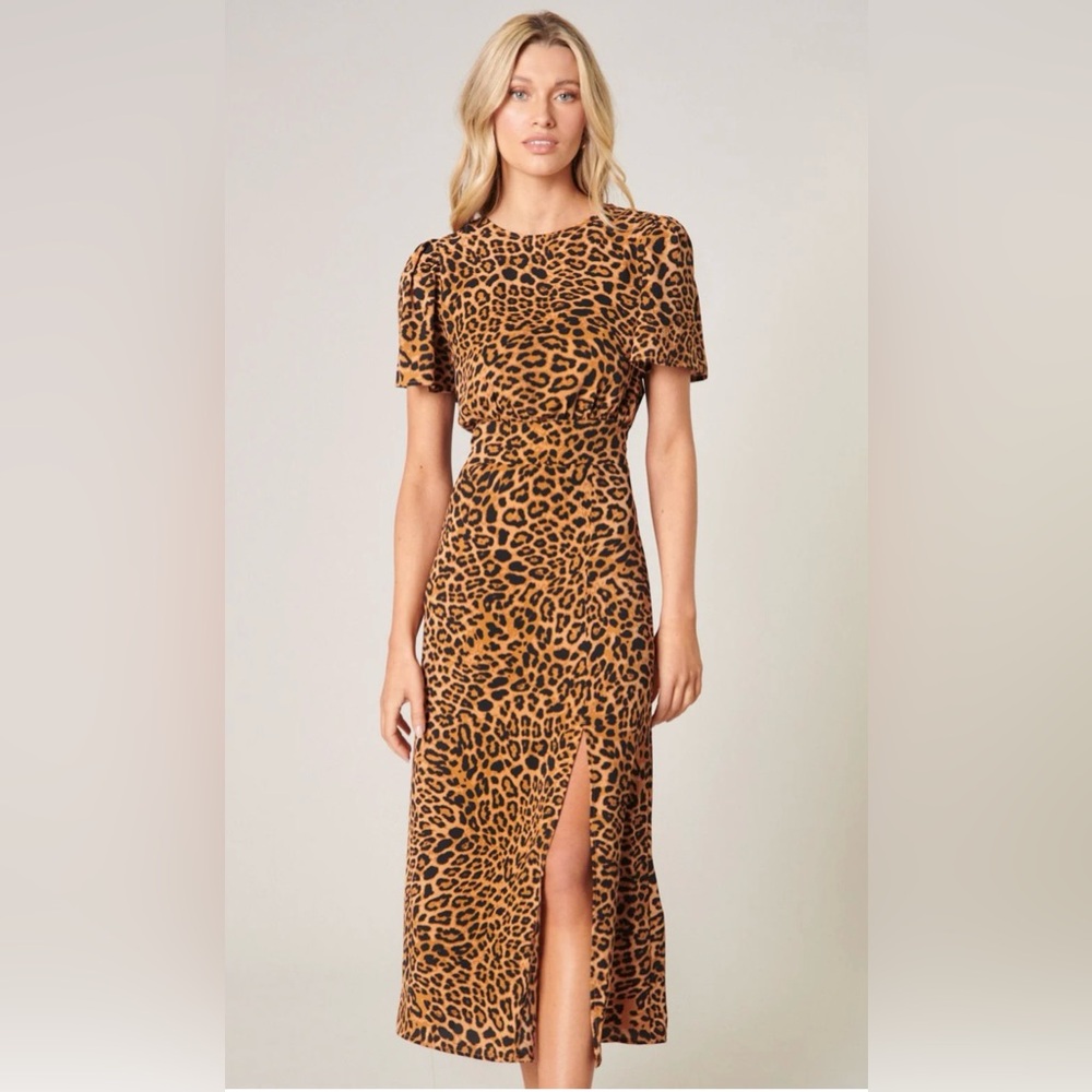 Sugar + Lips Leopard Print Maxi Dress with Front Slit